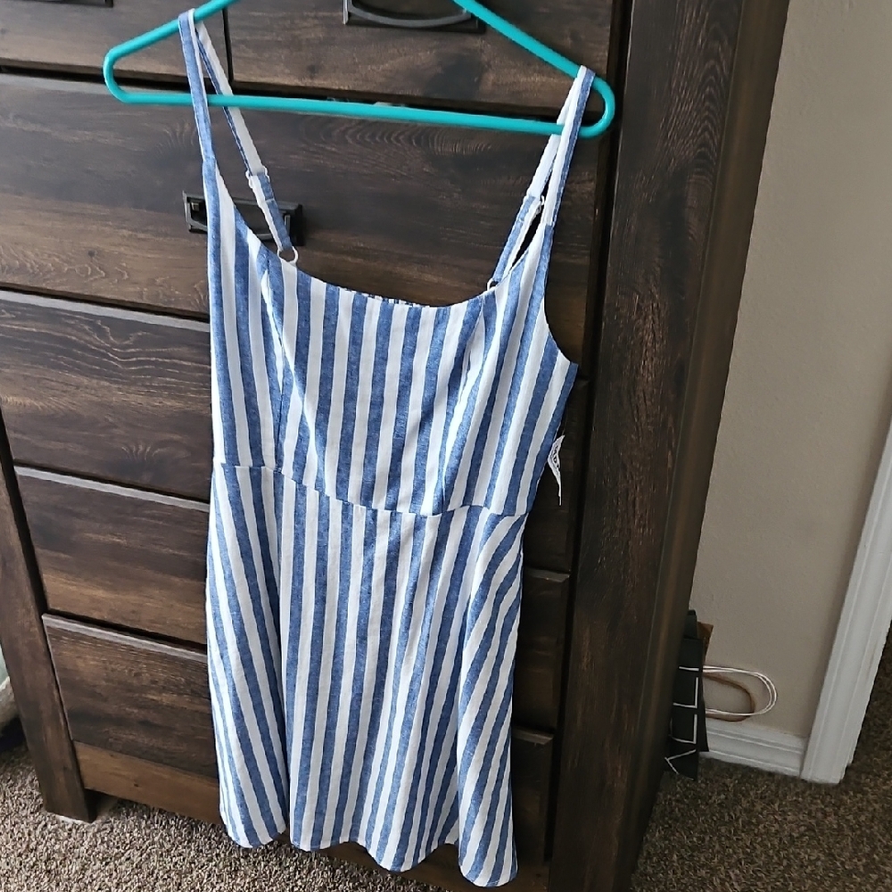 Old Navy Blue & White Mini Dress, Medium With Pockets - Picture 3 of 5